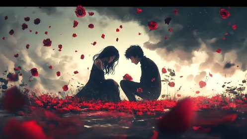 Two Silhouettes in a Rose Garden Dream.