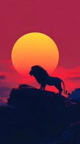 Sun-drenched lion carves a midnight crown against neon sky