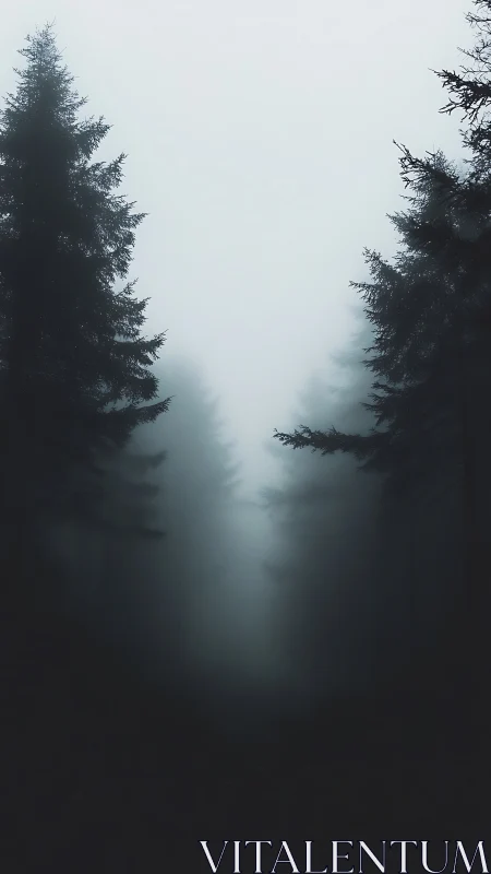 Misty Forest Path Through Towering Pines and Wonder.