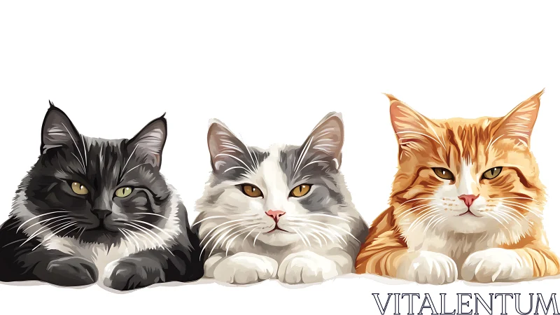Three Feline Subjects Rendered in Digital Portrait Format