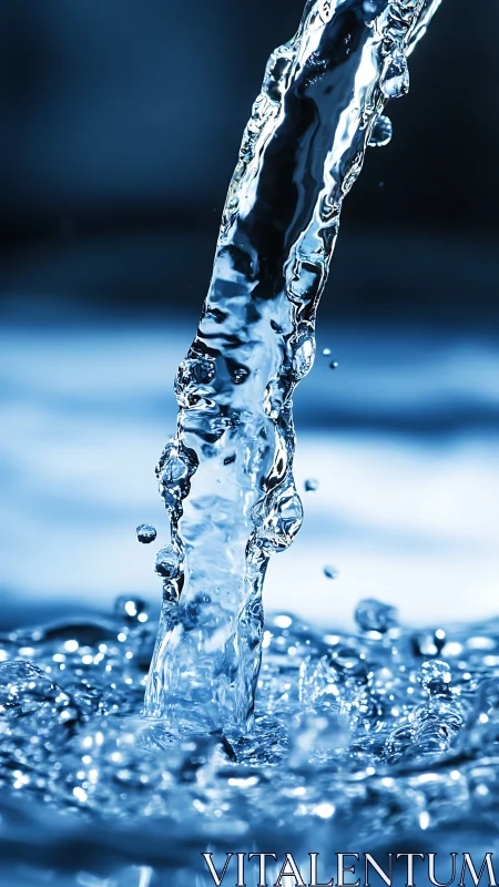 High-speed macro capture of vertical water stream impact