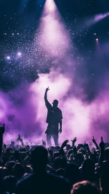 Silhouetted performer commands stage under violet haze