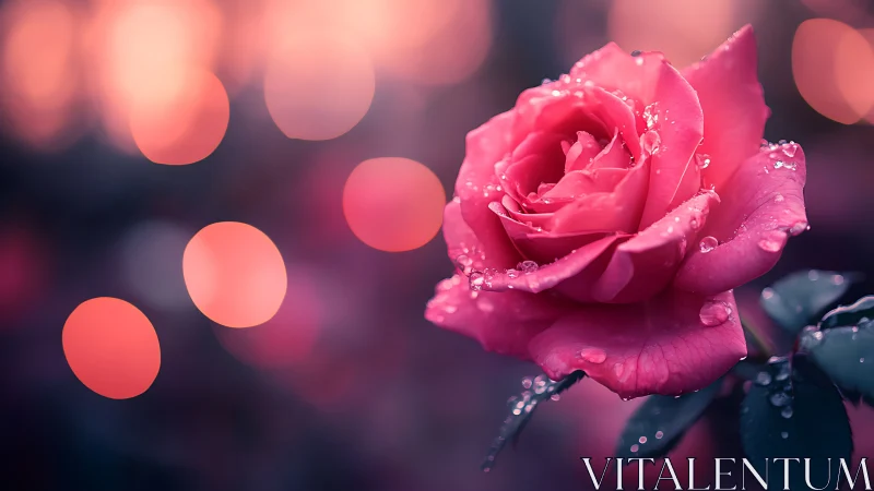 Vibrant Pink Rose Glistens with Fresh Dewdrops