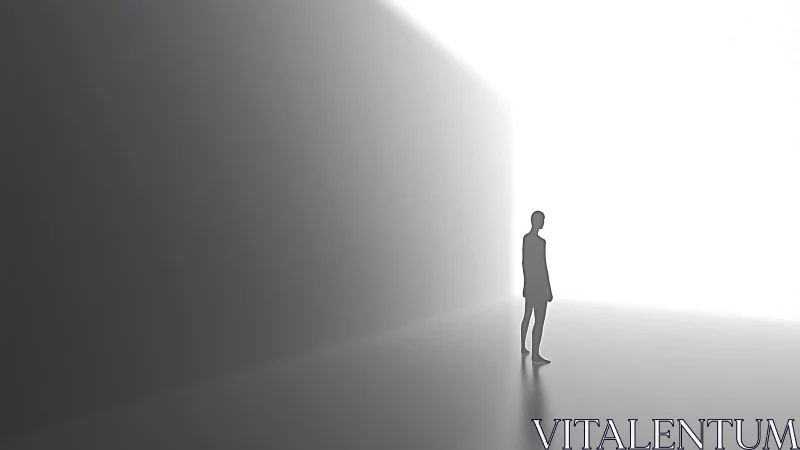 Backlit minimal figure in high-contrast volumetric light field