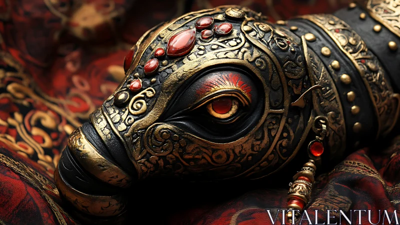 Jeweled elephant gaze wrapped in molten gold arabesques.