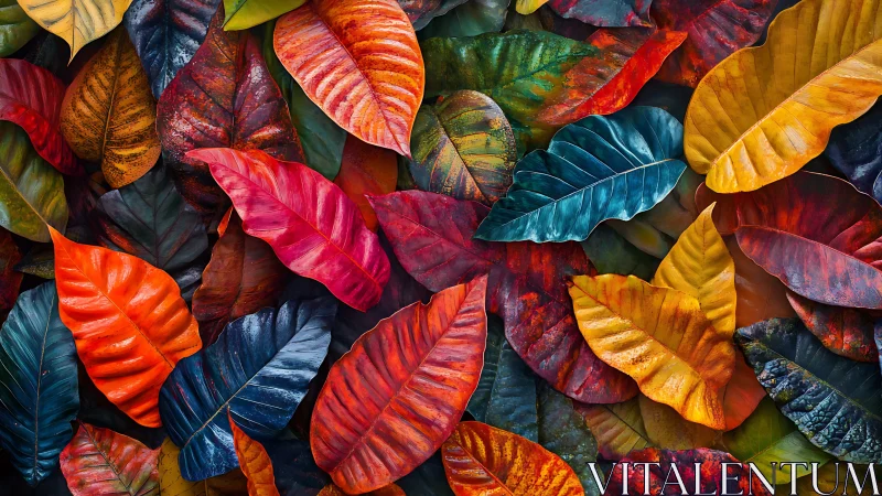 Vibrant overlapping tropical leaves create dense color field