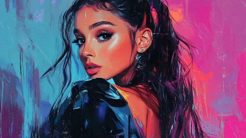 Digital portrait shows woman in profile against neon backdrop.