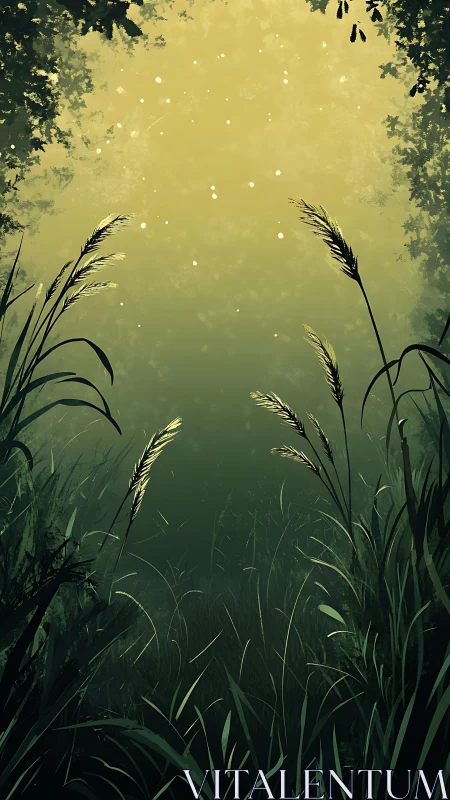 Soft morning light drifts through tranquil forest grasses