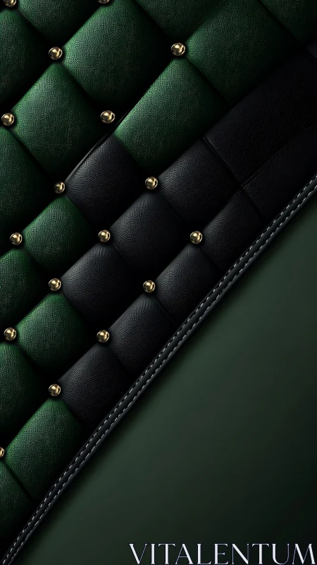Green and black quilted leather surface shows studded detail