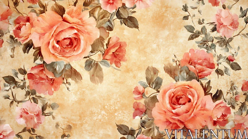 Sun-drenched vintage roses drifting across faded parchment.