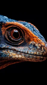 Macro close-up of reptile eye with detailed orange-blue scales