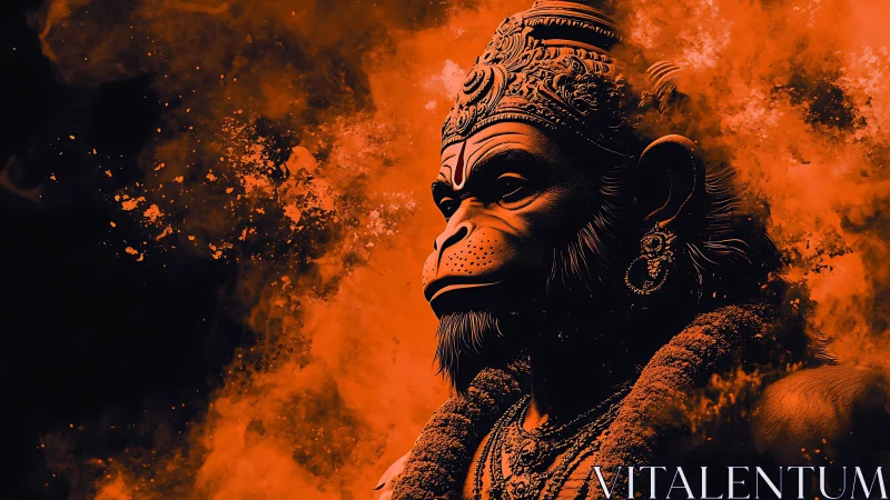 Monochrome orange digital portrait renders divine simian profile