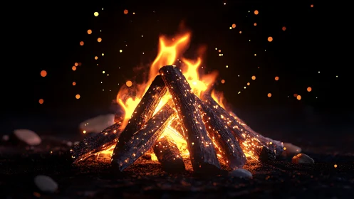 Luminous Campfire with Dynamic Particle Emission and Volumetric Lighting