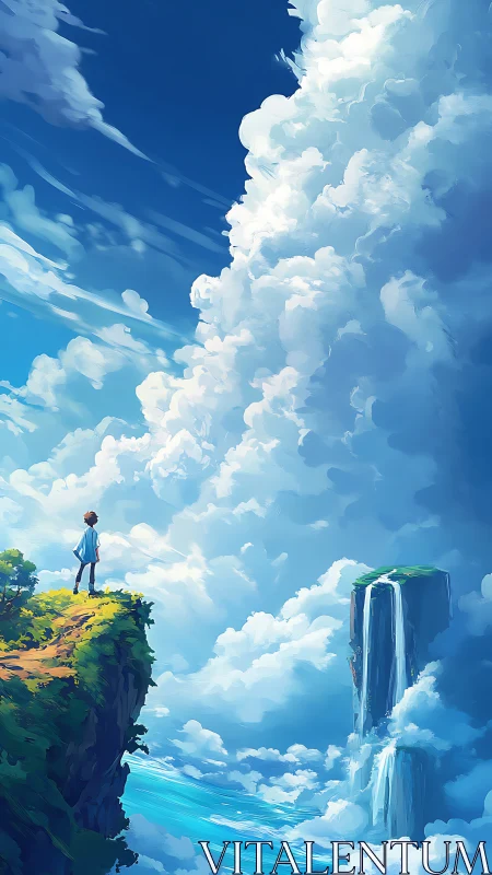 Figure on cliff edge facing vertical cloud formation.