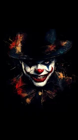 Sinister clown portrait emerges from dark abstract splatter