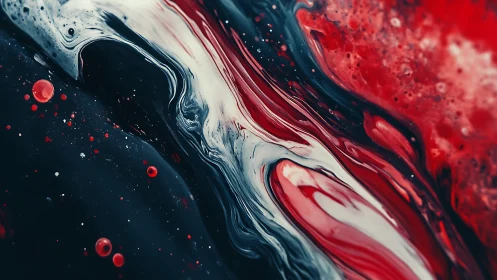Pigment fluids form layered red, white and black streams