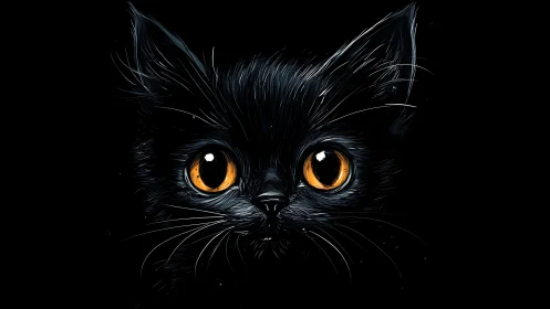 Mesmerizing Cat with Golden Eyes in the Darkness.