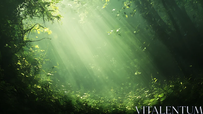 Sunlight Filtering Through Dense Forest Canopy