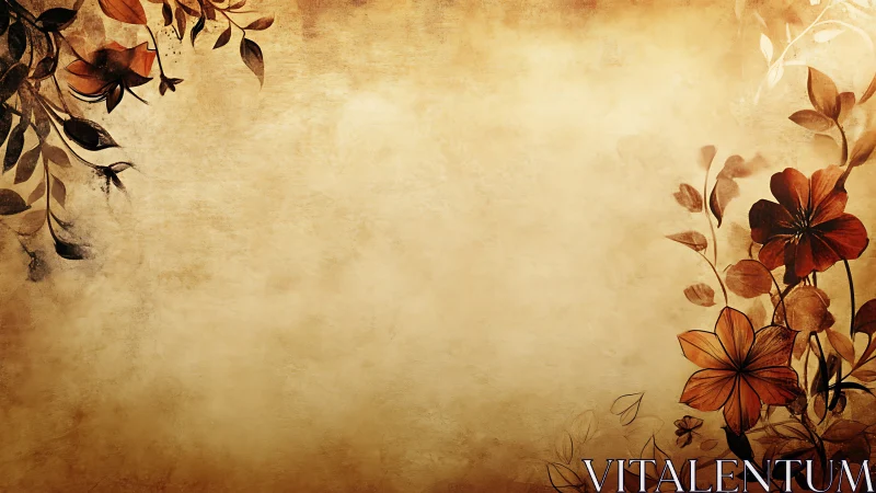 Aged parchment field frames stylized sepia floral silhouettes