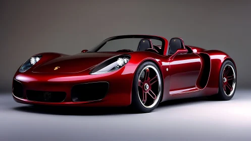 Sleek red sports roadster gleams under studio lighting