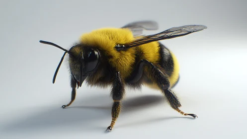 Curious fuzzy bumblebee poised in crisp soft light.