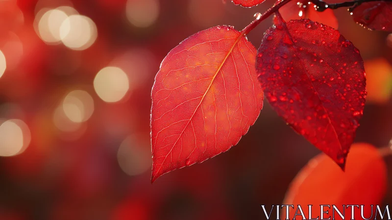Glistening ember leaves in a bokeh-soaked autumn hush.