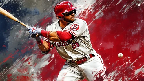 Dynamic baseball batter in mid swing with painterly motion trails