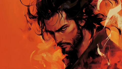 Storm-tossed wanderer leans into a wildfire of painted fury