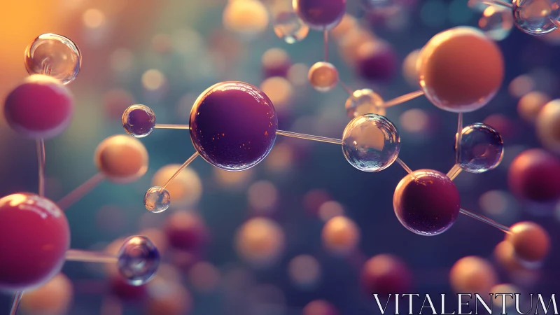 3D molecular network with glossy spheres and bokeh depth of field