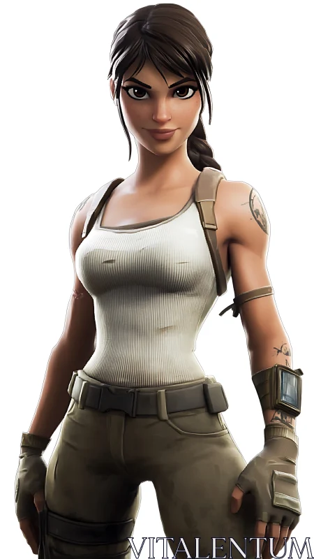 Strong female adventurer rendered in stylized 3D pose