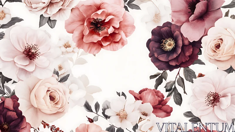 Layered Floral Composition with Roses and Peonies