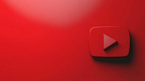 Monochromatic Red Play Icon 3D Rendering Against Solid Background