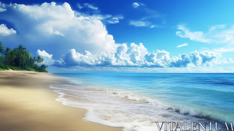 Soft waves and bright clouds welcome a peaceful tropical day