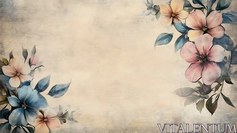 Botanical Watercolor Blooms Frame Vintage Canvas.