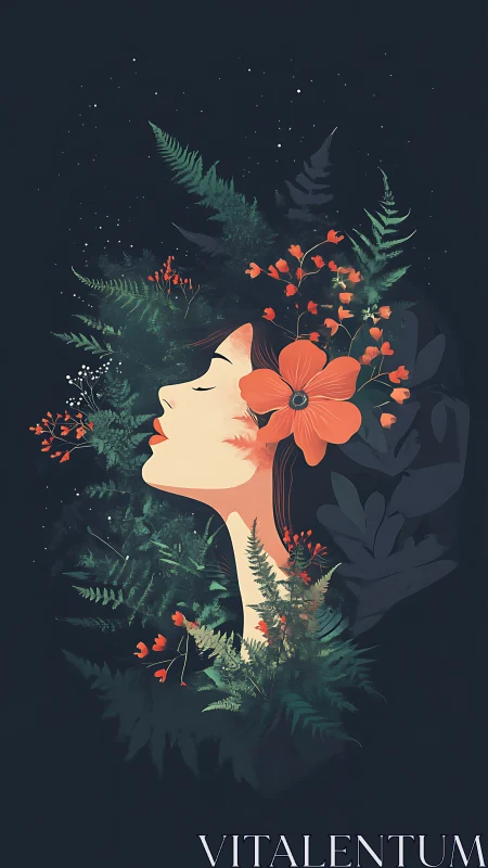 Moonlit foliage cradles her quiet, blooming daydream