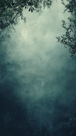 Mist-veiled forest vignette with textured teal haze.