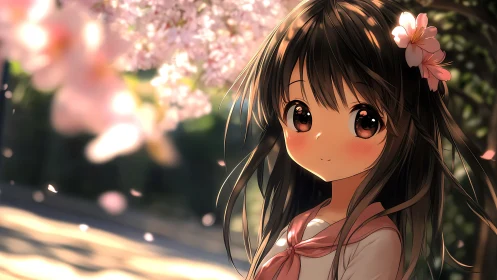 Blushing springtime gaze pauses beneath drifting blossoms