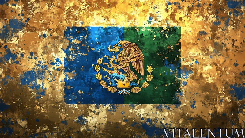 Splattered tricolor eagle emblem drenched in molten gold.