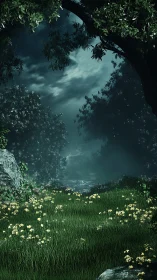 Luminous Meadow Beneath Ancient Boughs.