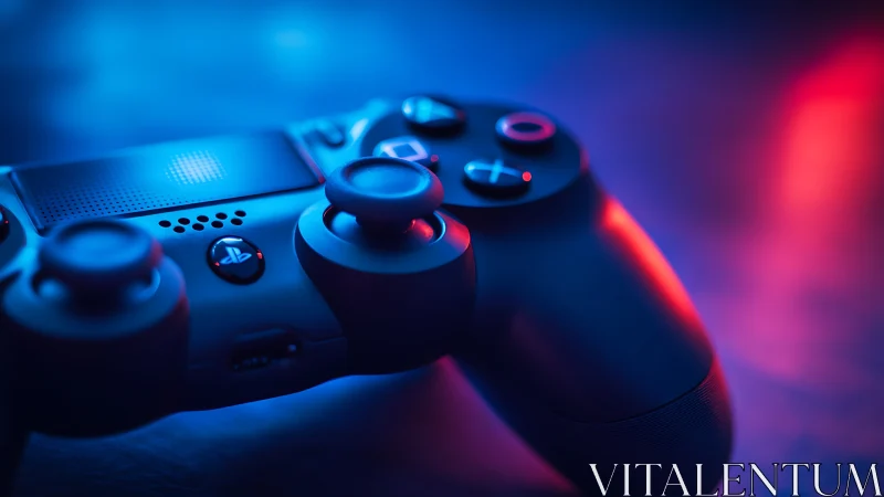 Gaming Controller Bathed in Neon Blue and Pink Glow