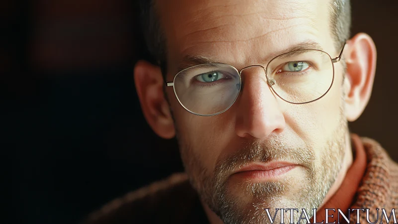 Photorealistic male portrait with shallow depth of field focus.