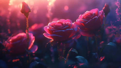 Neon Rose Garden: Bioluminescent Digital Floral Composition.