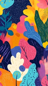 Multicolor vector foliage field with dotted cosmic night sky.