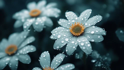 Rain-Kissed Daisies Gleam with Dewdrop Details and Golden Centers