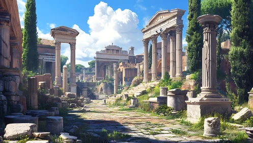 Sunlit ancient ruins welcome quiet walks through history