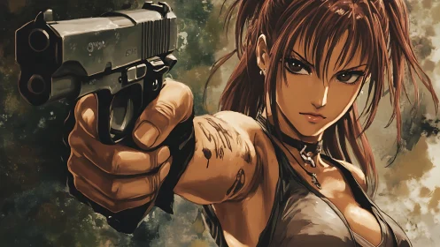 Dynamic close-up handgun perspective emphasizes foreshortened barrel