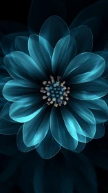 Radial teal flower rendering on dark gradient background.