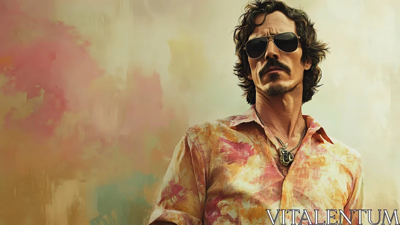 Cool retro drifter in warm painterly sunset colors.