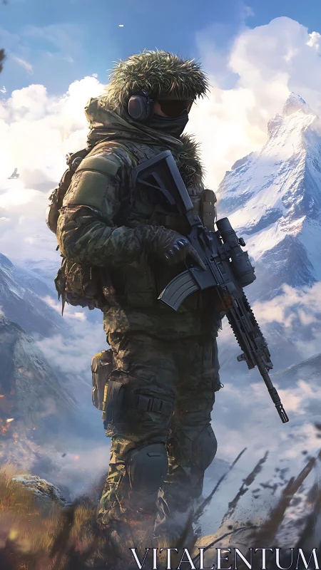 Snowline sentinel stands watch above the burning valley.