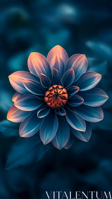 Luminescent Dahlia Glowing Against Deep Teal Mist.